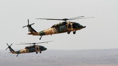 Black Hawk Jordanian helicopters in formation. AFP