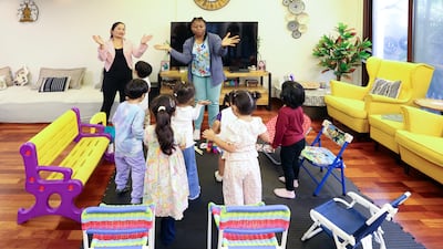 The Chakrabortty family hosted children in Dubai's Jumeirah Village Circle. Chris Whiteoak / The National