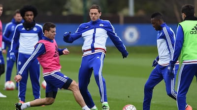 Cesar Azpilicueta, second from left, and Nemanja Matic, centre, have quietly contributed to Chelsea's robust challenge for the Premier League title this season. Darren Walsh / AP Photo