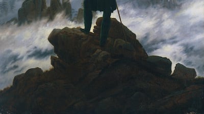 'Wanderer above the Sea of Fog', circa 1817, by Caspar David Friedrich features a man overlooking a foggy moutainside. Getty Images