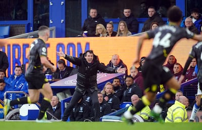 Spanish manager Unai Emery on the touchline during Aston Villa's Premier League win at Everton at Goodison Park on February 25, 2023. PA