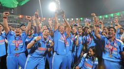 India captain Harmanpreet Kaur celebrates with teammates after winning the ODI World Cup final against South Africa at the DY Patil Stadium. Getty Images