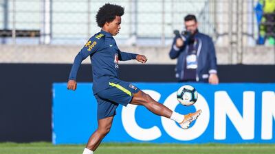 Brazil midfielder Willian takes part in a training session. Getty Images