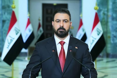 Iraq's Prime Minister Ali Al Zaidi makes a speech after assuming office in Baghdad on May 16, 2026. Iraqi Prime Minister's Office / AFP