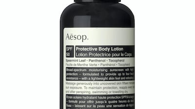 Don't forget to look after your skin every day, try this SPF50 Protective Body Lotion; Dh150, Aesop