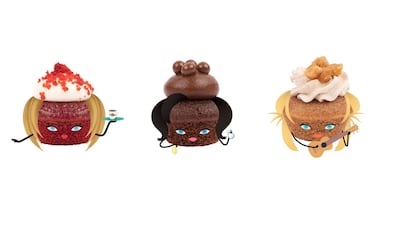 From left, the cupcakes inspired by Rachel, Monica and Phoebe, from 'Friends'. Courtesy Sugargram