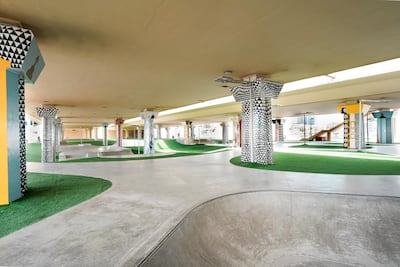 The new public artworks adorn 24 pillars around Abu Dhabi's Reem Park. Courtesy Aldar Properties