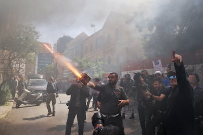 Lebanese protesters outside the headquarters of the Banque du Liban in Beirut in March 2023. AFP