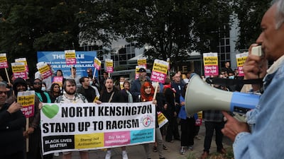 Rumours of a far-right rally draw anti-racism activists in Brentford, West London. Getty Images