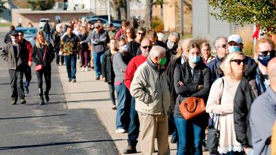People wait to vote at Life Stream Church in Allendale, Michigan. AFP