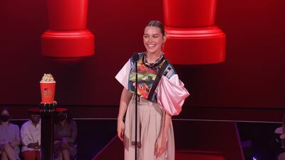 Victoria Pedretti accepts the Most Frightened Performance award for 'The Haunting of Bly Manor' during the 2021 MTV Movie & TV Awards in Los Angeles, California on May 16, 2021. Reuters