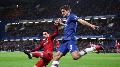 Chelsea's Marcos Alonso clears the ball. Reuters