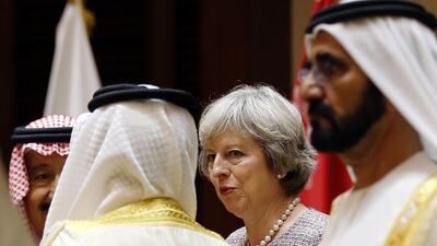 British Prime Minister Theresa May, flanked by Saudi King Salman and Sheikh Mohammed bin Rashid, Vice President and Ruler of Dubai, confirmed her country’s participation in Expo 2020 Dubai on the sidelines of the annual GCC meeting in Bahrain. AFP