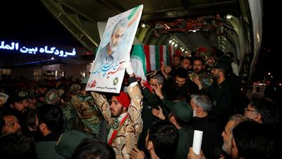 Iranian mourners carry the coffin of the Iranian Major-General Qassem Suleimani, head of the elite Quds Force, who was killed in an air strike at Baghdad airport, at Ahvaz international airport, in Ahvaz, Iran. Reuters