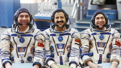 Soyuz TM-3’s crew, including Muhammed Faris, centre, during training in 1987. Sovfoto / UIG via Getty Images
