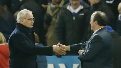 Newcastle United manager Rafa Benitez shakes hands with Leicester City manager Claudio Ranieri after the game. Action Images via Reuters / John Sibley