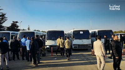 Lebanon handed over a first group of Syrian prisoners at the Jdeidat Yabous border crossing near Damascus. Photo: Sana