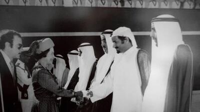 Queen Elizabeth shakes hands with all the rulers of the Emirates during her visit to the UAE in 1979.