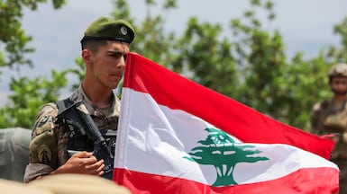 Lebanese soldiers block a road in Zawtar Al Gharbiyeh village, south Lebanon. Reuters
