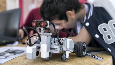 A maze runner robot developed by Tala Osama, and her siblings, Noora, and Zaid, at the Abu Dhabi Science Festival. Reem Mohammed / The National