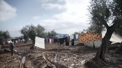 Location: Al-Karama camp in Atama. The aftermath of heavy rainfall on north Syria, residents lost their furniture, clothes and bedding as well as the tents waiting outside in open lands until the civil defense and NGs arrive to rescue them.
