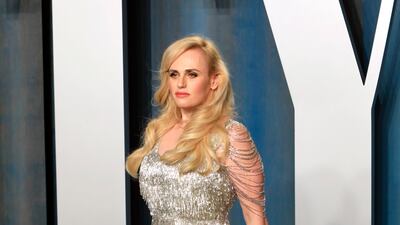 Rebel Wilson, wearing silver Moschino, at the Vanity Fair Oscar Party on March 27, 2022. EPA