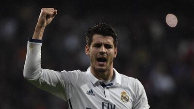 Real Madrid’s Alvaro Morata celebrates his goal. Curto de la Torre / AFP