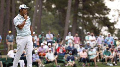 Hideki Matsuyama of Japan reacts to his putt on the sixth green during the third round of the Masters. AFP