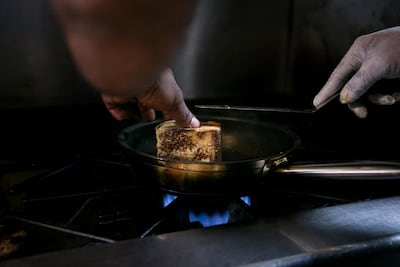 DUBAI, UNITED ARAB EMIRATES, 26 JUNE 2017. French toast prepared in the kitchen at Catch Dubai.The contemporary restaurant, best known for serving innovative dishes, opened in Fairmont Dubai on Sheikh Zayed Road on 2015.Photo: Reem Mohammed / The National (Section: WK) ID 37409