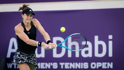 Maria Sakkari in action during the first round of the 2021 Abu Dhabi WTA Women's Tennis Open. Courtesy WTA