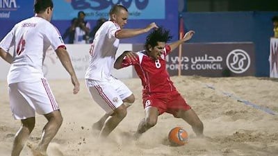 Rami Abdullah Al Mesaabi, right, and the UAE beach soccer team will meet three other countries during a visit to Hungary in the coming days. Antonie Robertson / The National