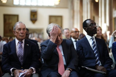 UN Secretary General Antonio Guterres, centre, at the Guildhall for London Climate Action Week. PA Wire