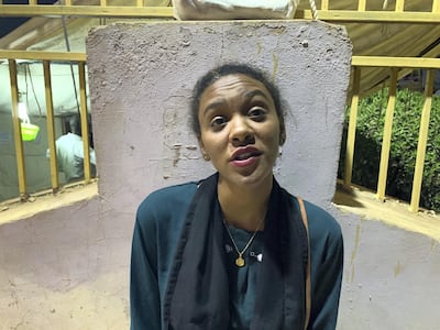 Elaf Nasreldeen Suleiman speaks to The National at the sit-in protest outside the Sudanese military's headquarters in Khartoum. Hamza Hendawi / The National