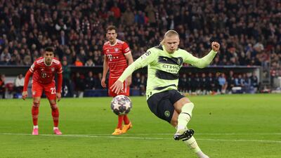 Erling Haaland of Manchester City misses a penalty in the first half. Getty