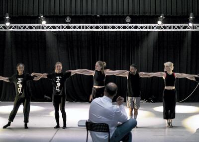 Palestinian choreographer Alaa Krimed watches a rehearsal of 'Ansaf'. Reem Mohammed / The National