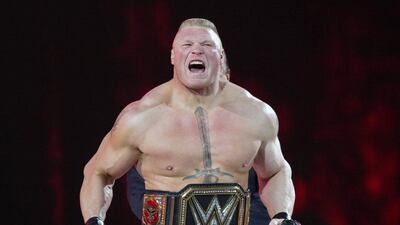 Brock Lesnar makes his entrance at Wrestlemania XXXI in Santa Clara, Calif., in 2015. (AP Photo/Don Feria, File)