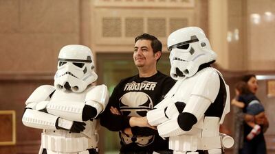 Feras Al Atari from Jordan poses with stormtroopers ahead of the Star Wars: The Force Awakens, Middle East premiere at Emirates Palace in Abu Dhabi. Christopher Pike / The National