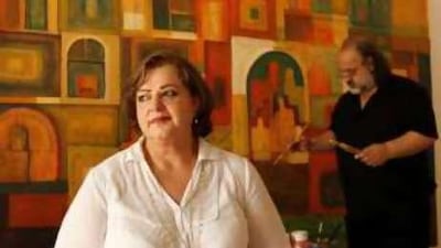 Lamees Raouf (left) and Nashat al Alousi left Iraq two years ago and now live and work in Abu Dhabi. The couple now run the Qibab Gallery in Khalidiya.