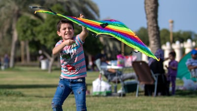 Zeid El Kakoun flies a rainbow kite