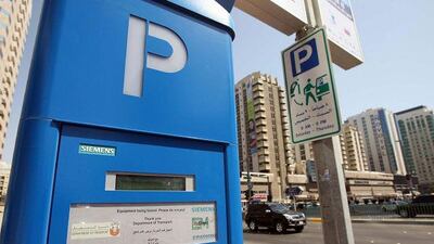 One of the blue pay parking machines which are being tested near Hamdan Street.