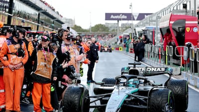 Mercedes' George Russell in the pit lane after finishing third. Reuters