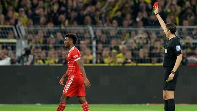 Referee Deniz Aytekin show Kingsley Coman of Bayern München a red card. Getty
