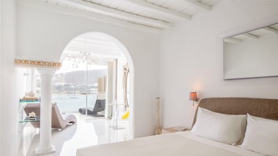 A junior suite with a sea view. Photo: Kivotos Mykonos