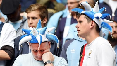 Manchester City fans react during their loss to Arsenal in the FA Community Shield at Wembley Stadium in London, Britain, 10 August 2014. EPA/ANDY RAIN