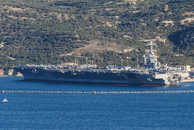 US aircraft carrier USS Gerald R Ford is anchored off the Mediterranean island of Crete en route towards Iran. AFP