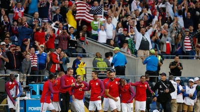 Members of the United States celebrate after defeating Ecuador 2-1 in the 2016 Quarterfinal - Copa America Centenario match at CenturyLink Field on June 16, 2016 in Seattle, Washington. Otto Greule Jr/Getty Images/AFP