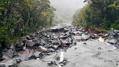 A main highway devastated by the flood after severe flooding near Mataura in New Zealand's South Island. AFP
