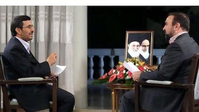 Iranian President Mahmoud Ahmadinejad during an interview on the state television network IRIB.