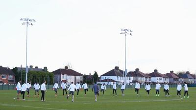 LIVERPOOL, ENGLAND - FEBRUARY 24: Players warm up during a Liverpool training session ahead of their UEFA Europa League round of 32 second leg match against FC Augsburg at Melwood Training Ground on February 24, 2016 in Liverpool, United Kingdom. (Photo by Clive Brunskill/Getty Images)