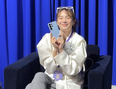 A guest with the Samsung Galaxy S26 Ultra after the company's Unpacked event in San Francisco